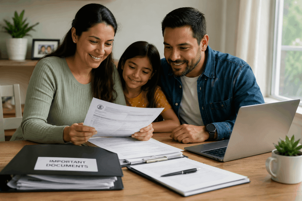 Family reviewing detention paperwork before filing a habeas petition