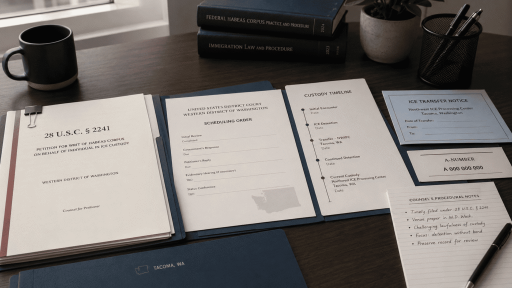Federal habeas petition and Tacoma detention records prepared for review in the Western District of Washington