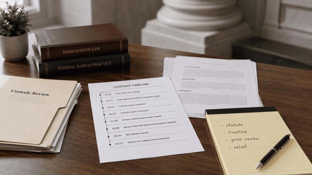 Federal habeas review of an ICE detention case with custody documents and court records