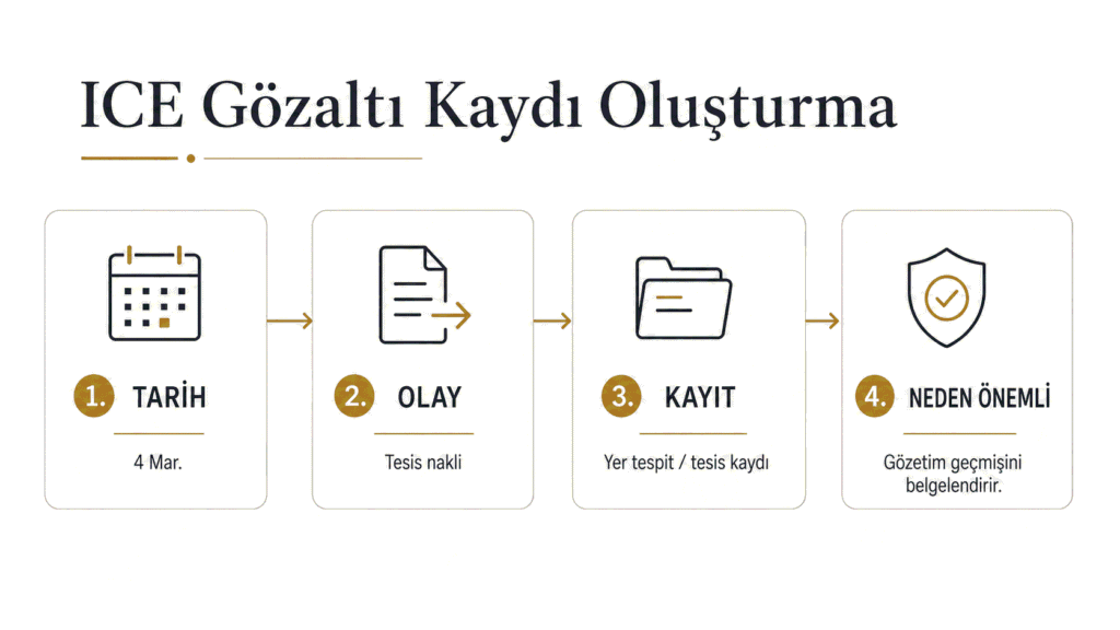 ICE gözaltında tarih, olay, destekleyici kayıt ve habeas açısından önem arasındaki dört aşamalı sistem