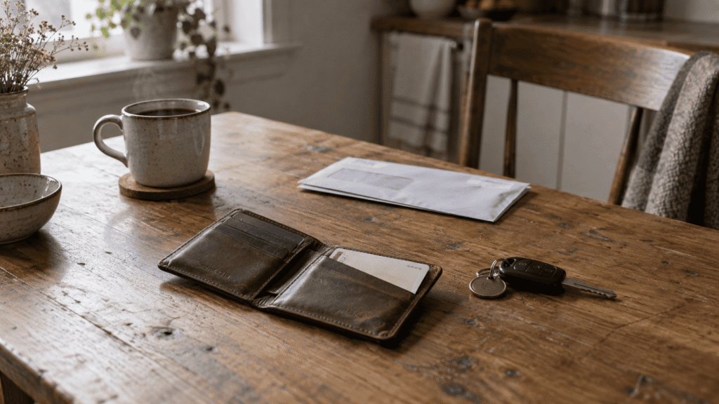 Permiso de trabajo vigente y llaves del carro sobre la mesa de la cocina después de un arresto de ICE en la madrugada.